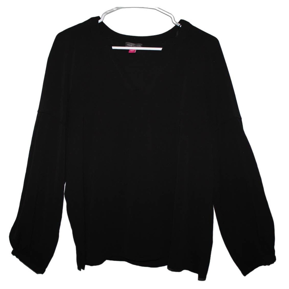 Womens Vince Camuto Raglan Sleeve Blouse Black V-Neck Long Sleeve Top Size Small